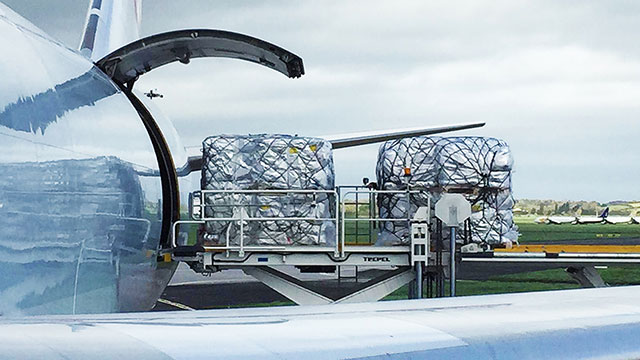 ULDs being loaded onto the chartered 747 freighter